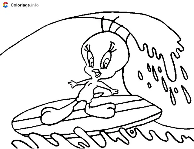 Tweety Surfing coloring page to print