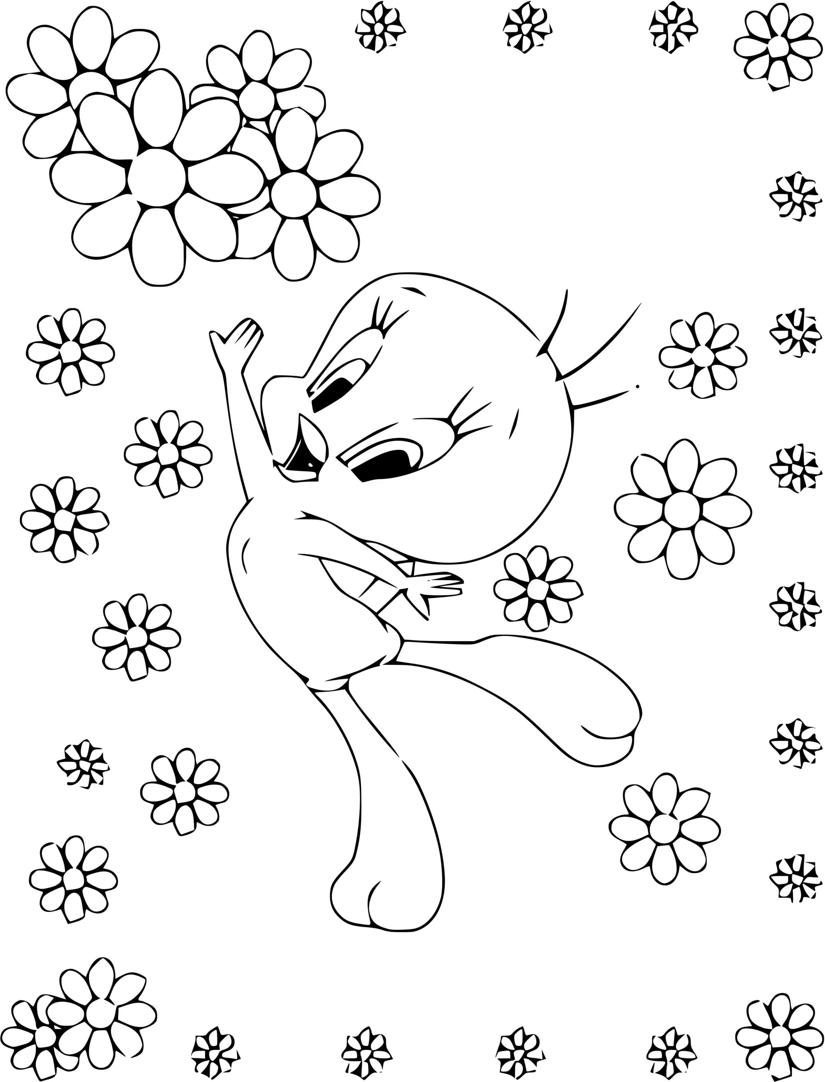 Coloriage Titi Oiseau Et Des Fleurs - Titi à imprimer