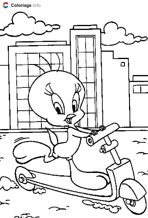 Tweety on a Scooter coloring page to print