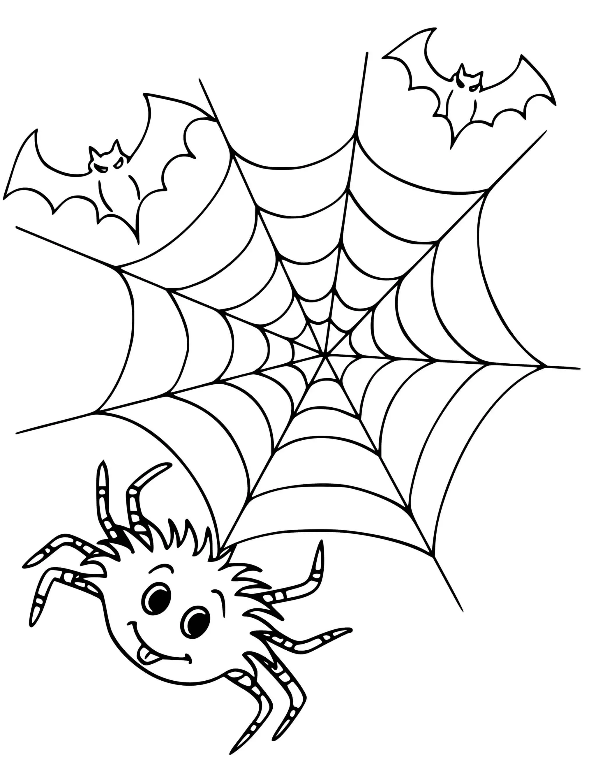 Coloriage Toile Araignée Et Chauve Souris Halloween - Araignée à imprimer