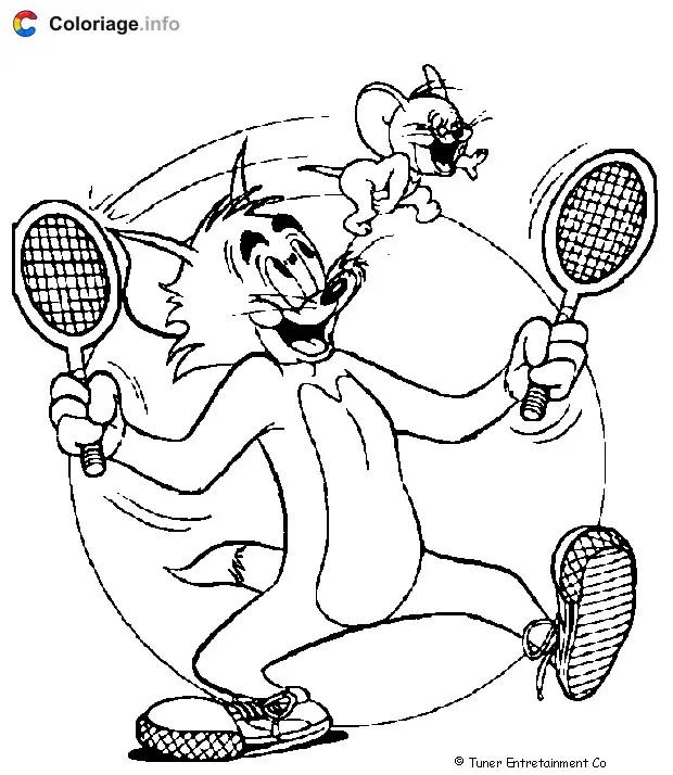 Tom Playing Tennis with Jerry as the Ball coloring page to print