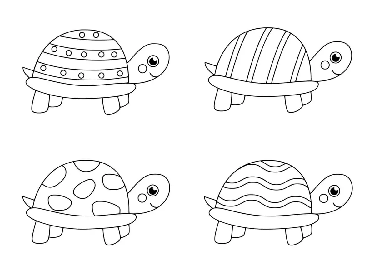 Disegno di Tartarughe in bianco e nero per bambini da stampare