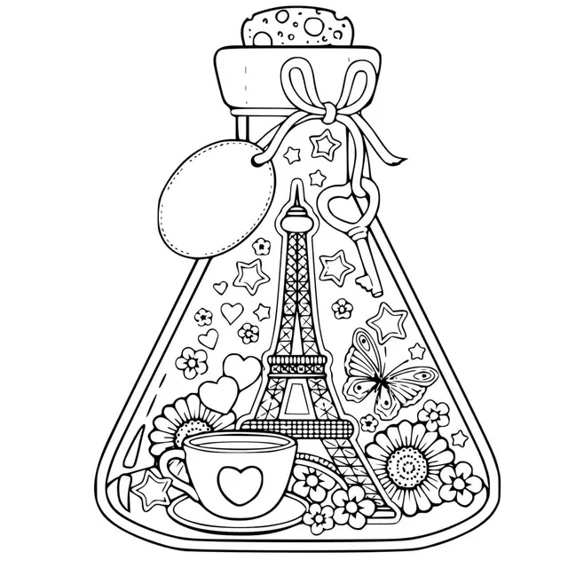 Coloriage Tour Eiffel En Bouteille - Tour Eiffel à imprimer