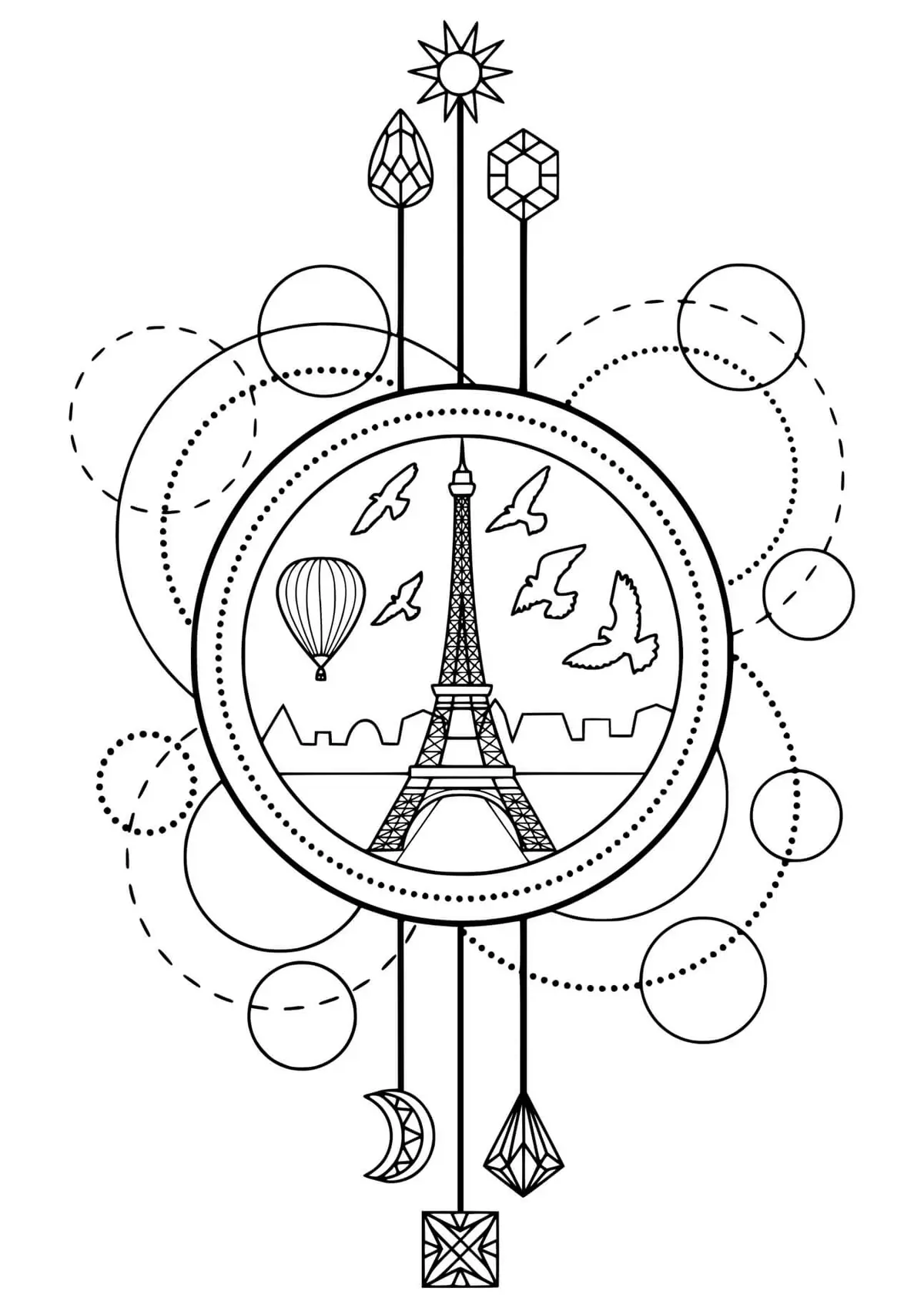 Disegno di Tour Eiffel Mandala Parigi da stampare