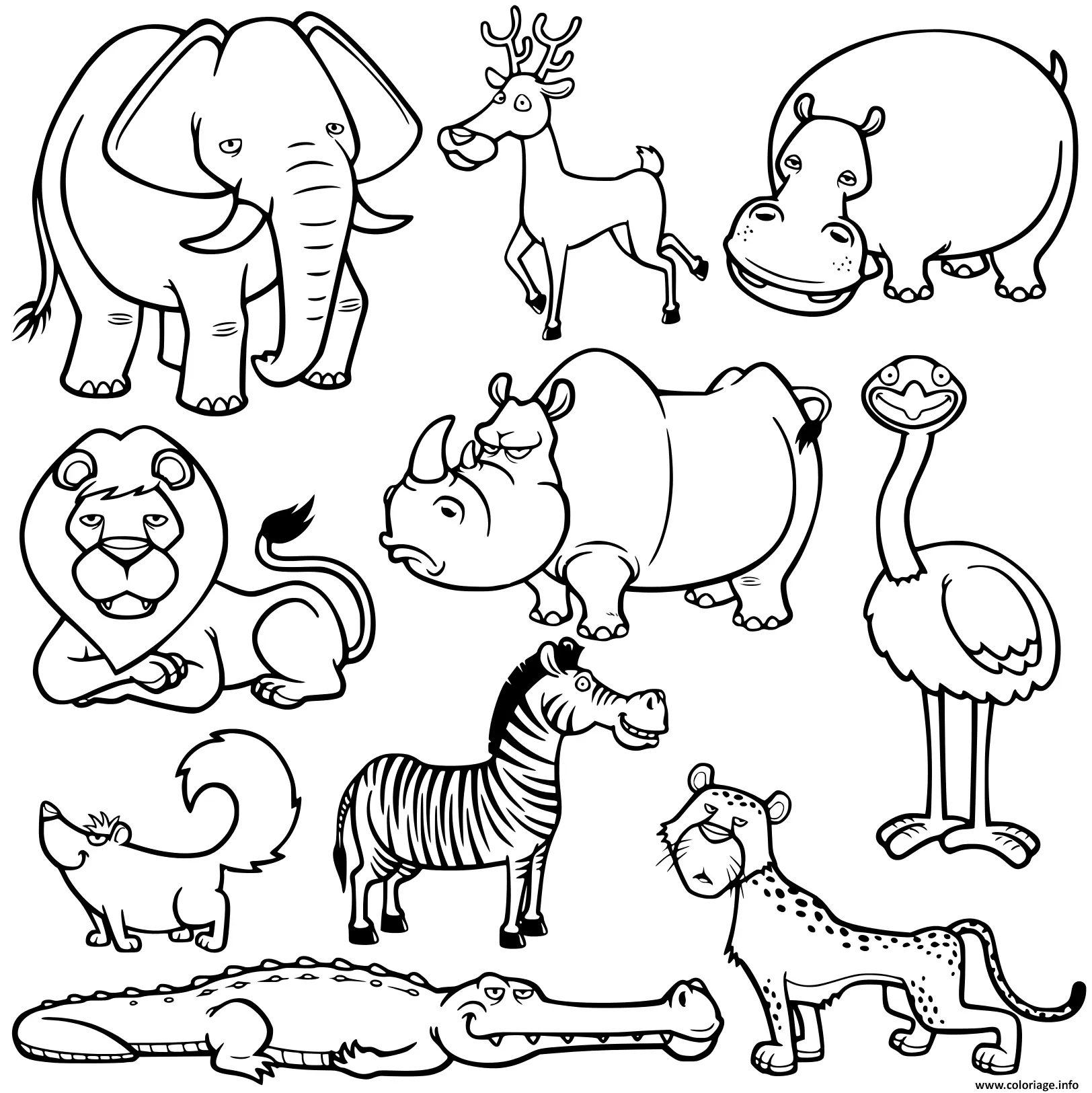 Coloriage Tous Les Animaux Sauvages En Une Image - Animaux sauvages à imprimer