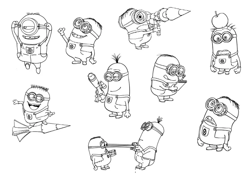 Coloriage Toute La Famille Des Minions - Minions à imprimer