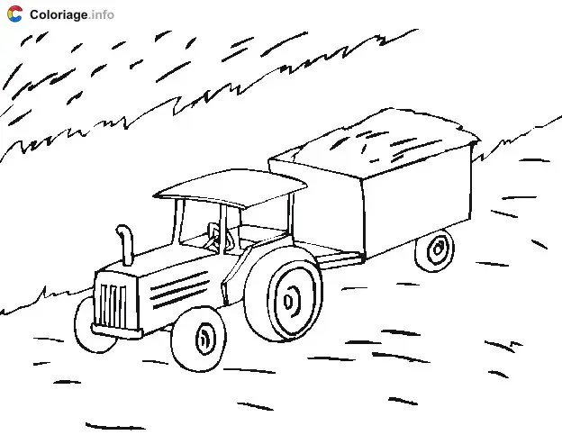 Coloriage Tracteur et remorque dans un champs - Animaux de la ferme à imprimer
