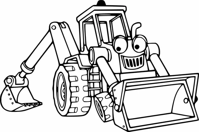 Kleurplaat Tractor en graafmachine op de bouwplaats om te printen