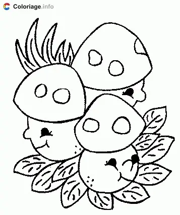 Coloriage Trois petits champignons - Champignon à imprimer