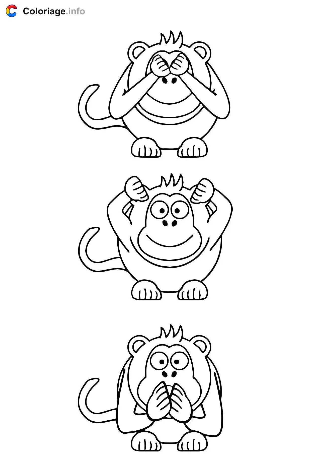 Three Easy Monkeys coloring page to print