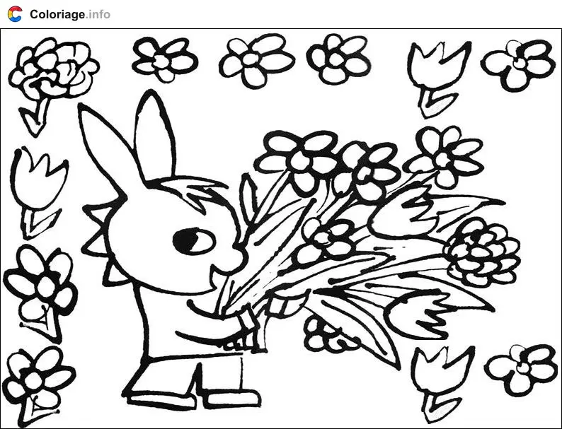 Trotro with a Bouquet of Pink Flowers coloring page to print