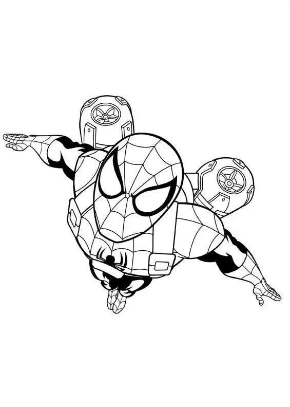 Coloriage Ultimate Spider-Man affrontant les méchants - Spiderman à imprimer