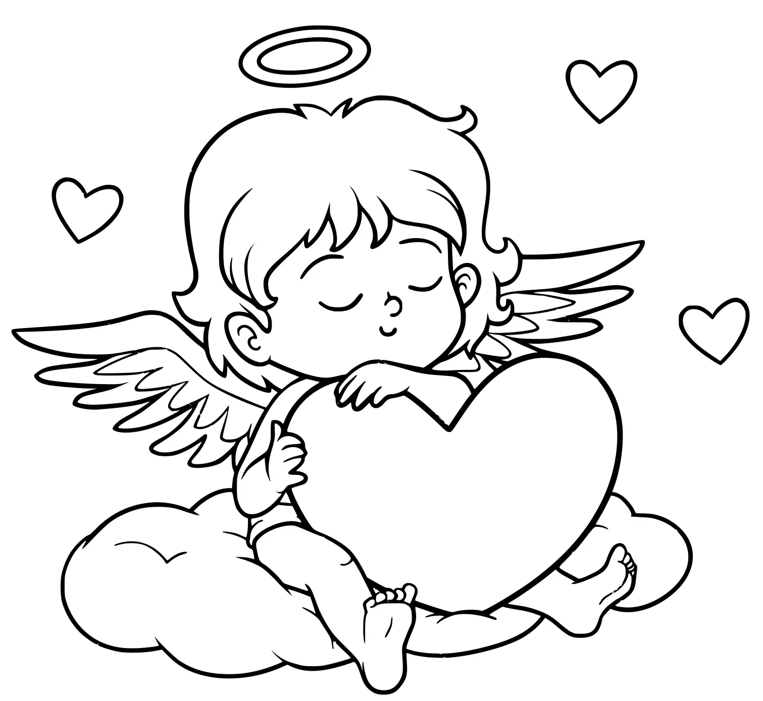 Coloriage Un Ange Se Repose Pour La Journée De L'amour - Saint-Valentin à imprimer