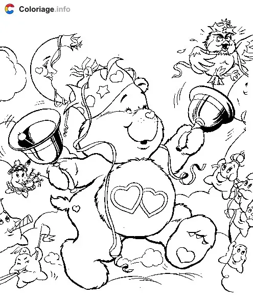 Coloriage Un Bisounours avec des cloches - Bisounours à imprimer