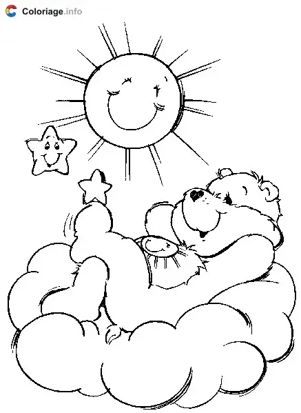 Coloriage Un Bisounours fait la sieste sur un nuage - Bisounours à imprimer