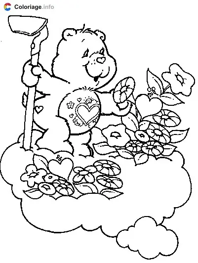 Coloriage Un Bisounours jardine - Bisounours à imprimer