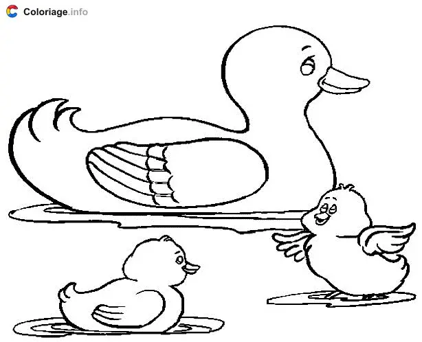A Duck with Two Ducklings coloring page to print