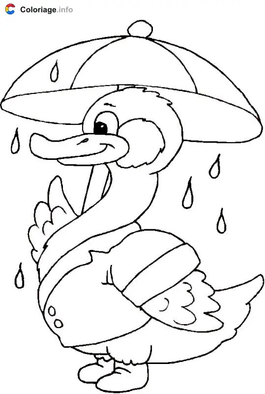 Duck with an Umbrella coloring page to print