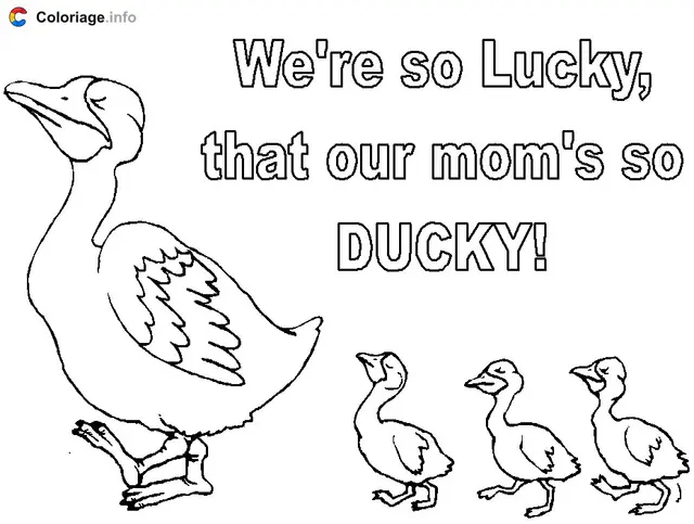 Coloriage Un canard et ses bébés - Fête des mères à imprimer