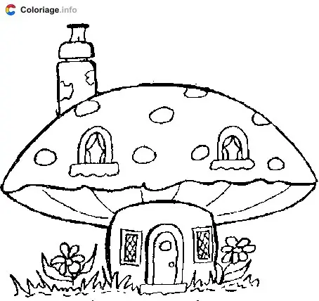 Coloriage Un champignon en forme de maison - Champignon à imprimer