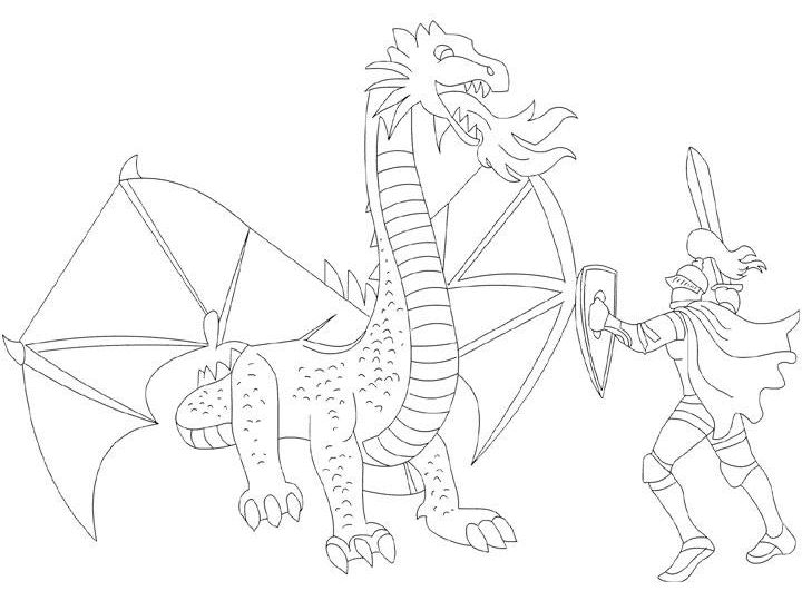 Coloriage Un Chevalier Qui Combat Un Dragon - Dragon à imprimer