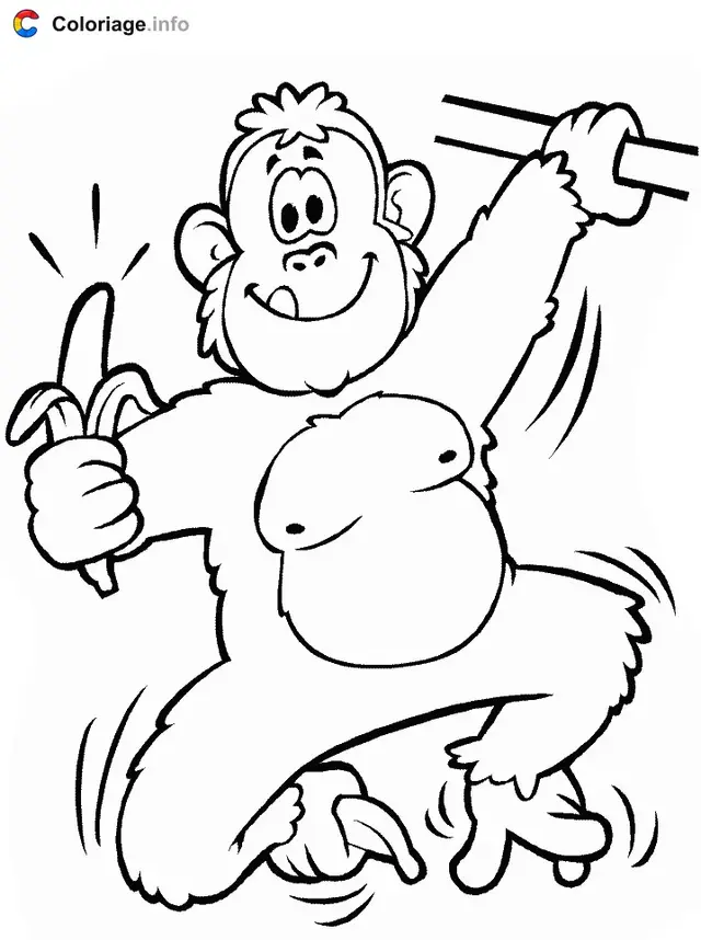 Coloriage Un chimpanzé avec une banane - Singe à imprimer