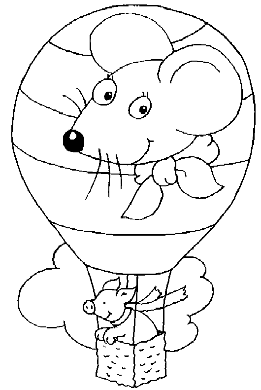 Coloriage Un Cochon Dans Une Montgolfiere Avec Une Tête De Souris - Souris à imprimer