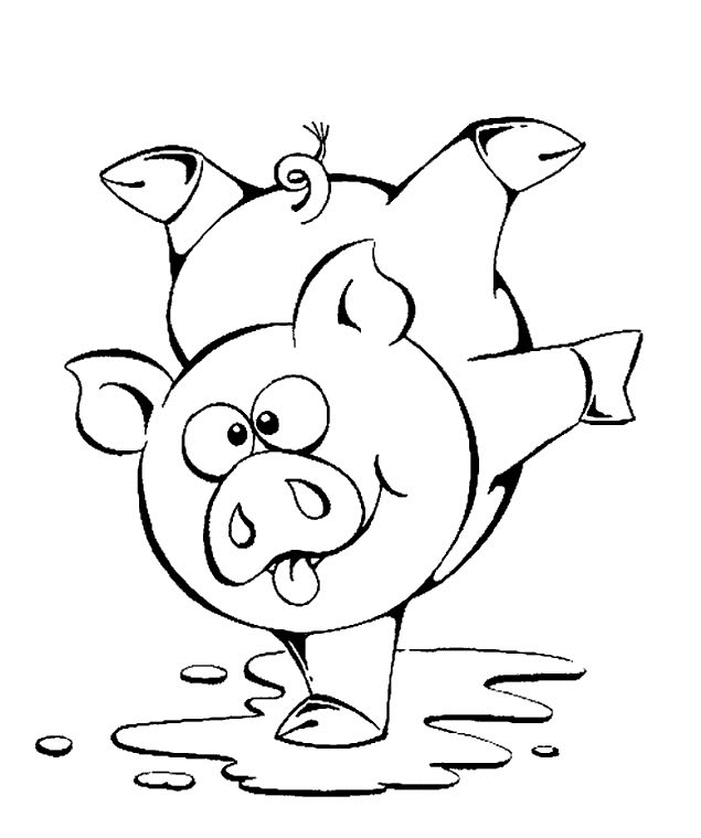 Coloriage Un Cochon Qui Fait Le Poirier - Cochon à imprimer