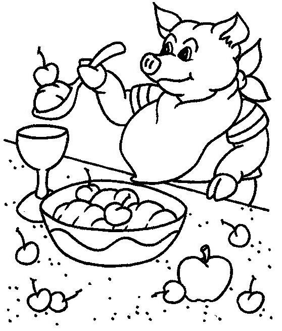 Coloriage Un Cochon Qui Mange A Table - Cochon à imprimer