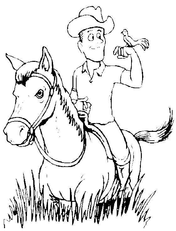 Coloriage Un Cowboy Avec Un Oiseau Sur La Main - Cheval à imprimer