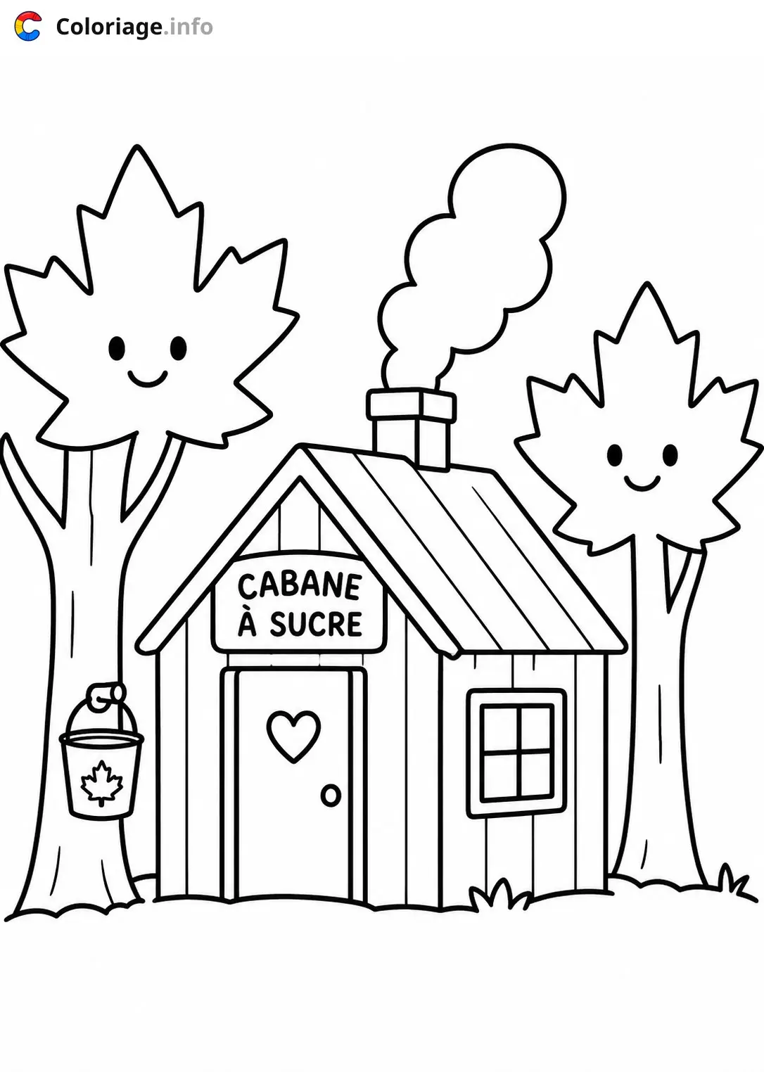 Kleurplaat Kind in een suikerhut – Cabane à sucre – om te printen