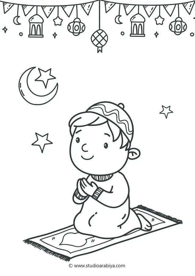 Coloriage Un Enfant Fait La Priere Ramadan - Ramadan à imprimer