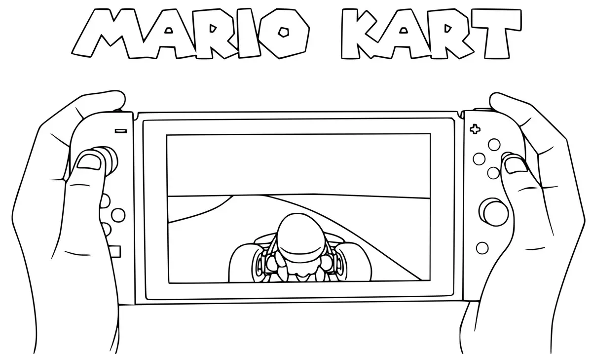 Disegno di Un bambino gioca a Mario Kart su Nintendo Switch da stampare