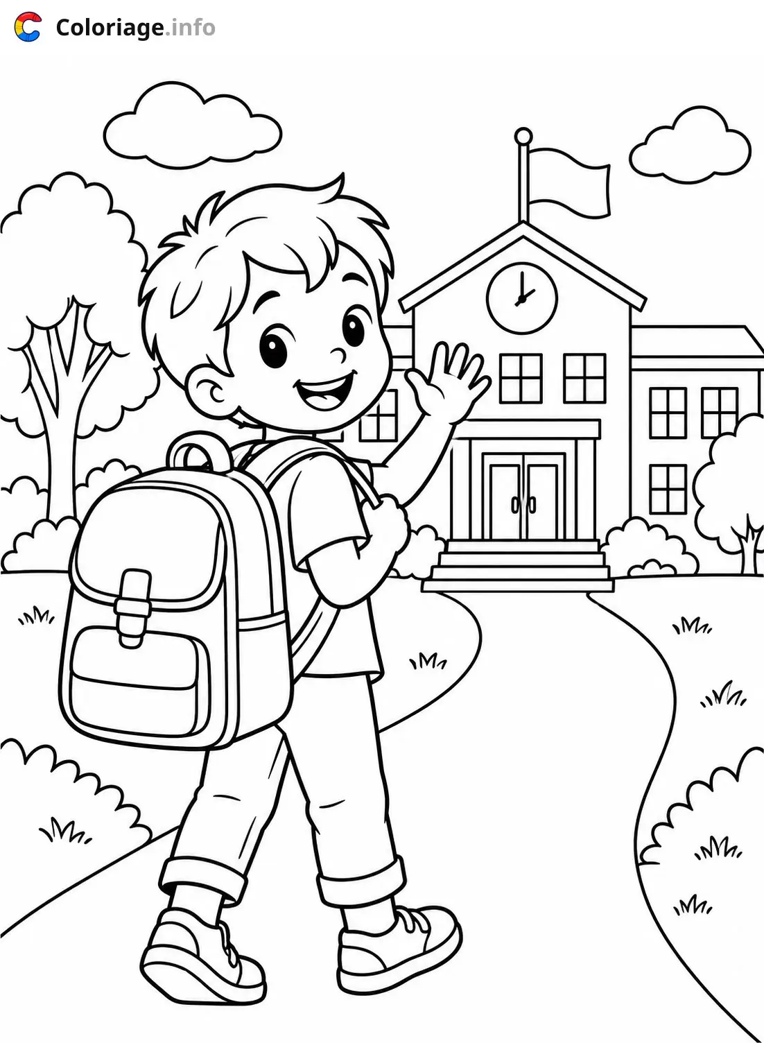 Coloriage Un enfant va à l'école - Rentrée scolaire à imprimer