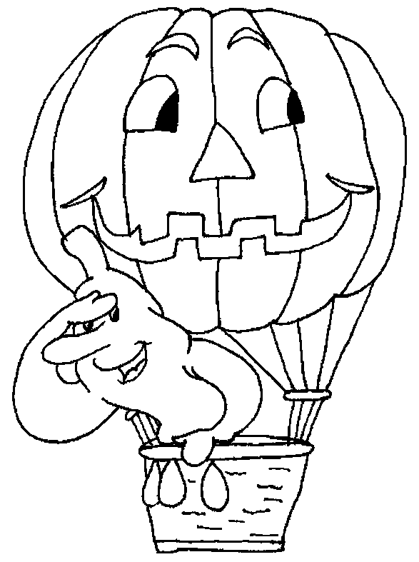 Coloriage Un Fantôme Dans Une Montgolfiere En Forme De Citrouille - Halloween fantome à imprimer