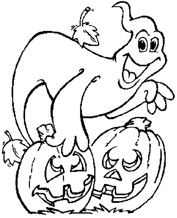 Coloriage Un Fantôme Et Deux Citrouilles D'Halloween - Halloween fantome à imprimer