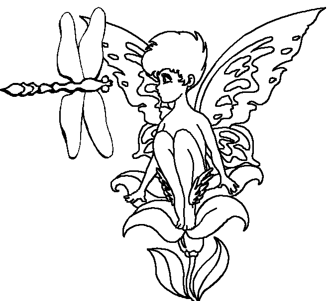 Coloriage Un Fée Rencontre Une Libellule - Fée à imprimer