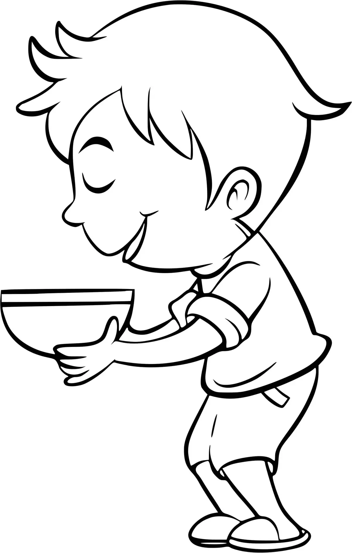 A Boy Eating Broccoli Soup coloring page to print