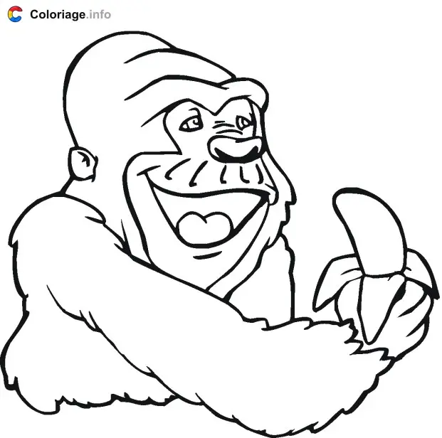 Papa Gorilla Eating a Banana coloring page to print