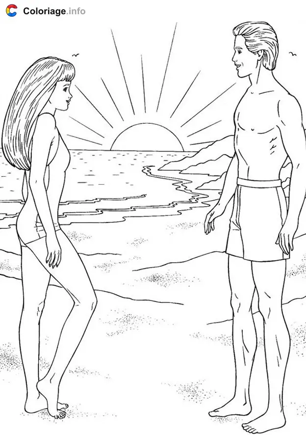 Coloriage Un homme et une femme sur la plage à imprimer