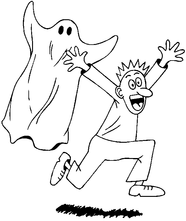 Coloriage Un Humain Poursuivit Par Un Fantôme - Halloween fantome à imprimer