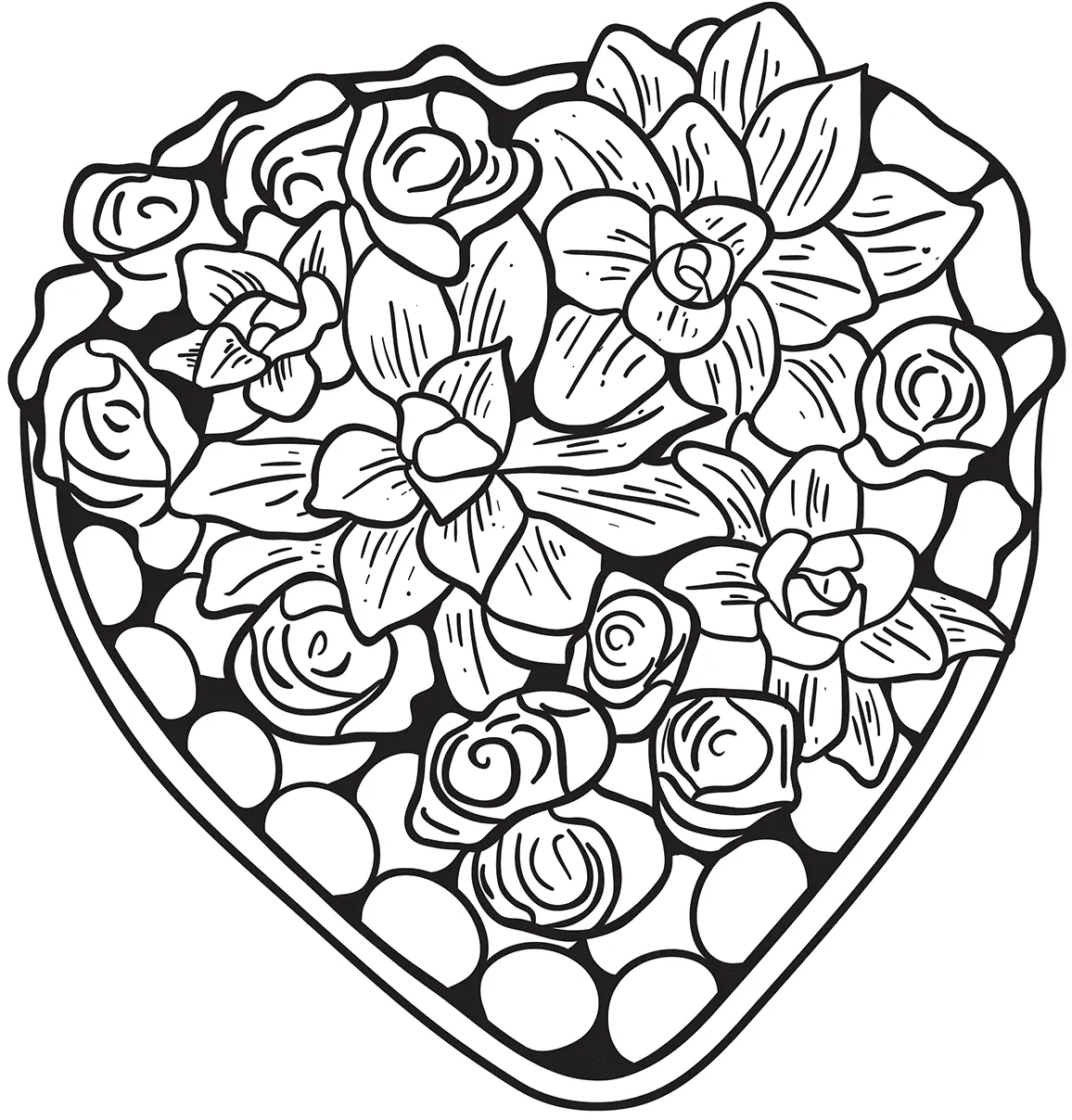 Coloriage Un Jolie Cœur Fait De Fleurs Et Roses - Coeur à imprimer