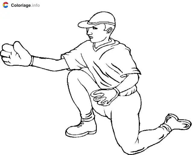 Dibujo de Jugador de béisbol arrodillado para colorear