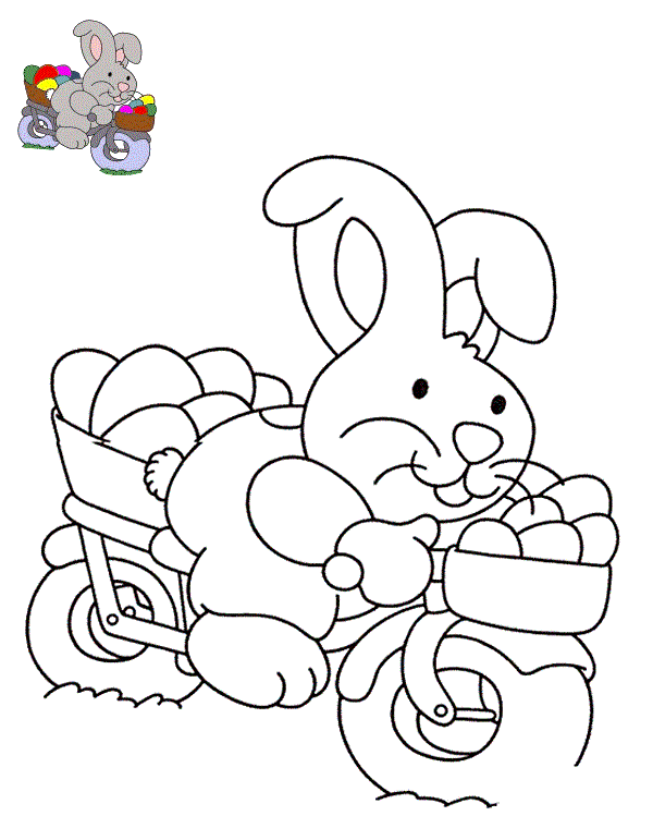 Coloriage Un Lapin Sur Un Vélo Pour Ramasser Des Œufs De Pâques - Lapin de Pâques à imprimer