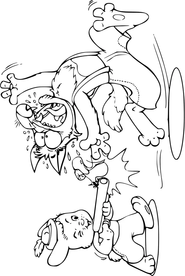 Coloriage Un Lapin Tire Sur Un Loup - Loup à imprimer