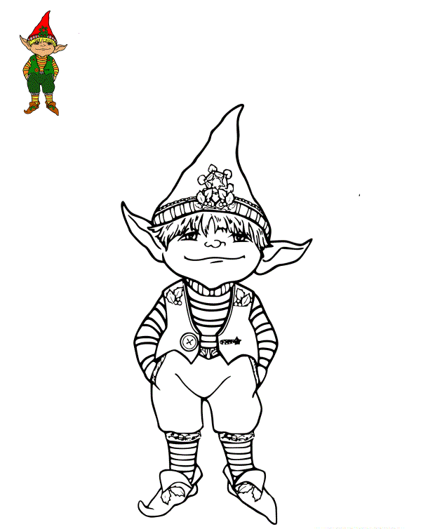 Coloriage Un Lutin Avec De Jolie Habits De Noël - Lutin de Noël à imprimer