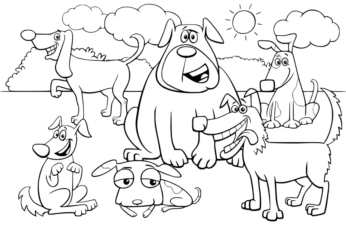 A World of Dogs in Nature coloring page to print