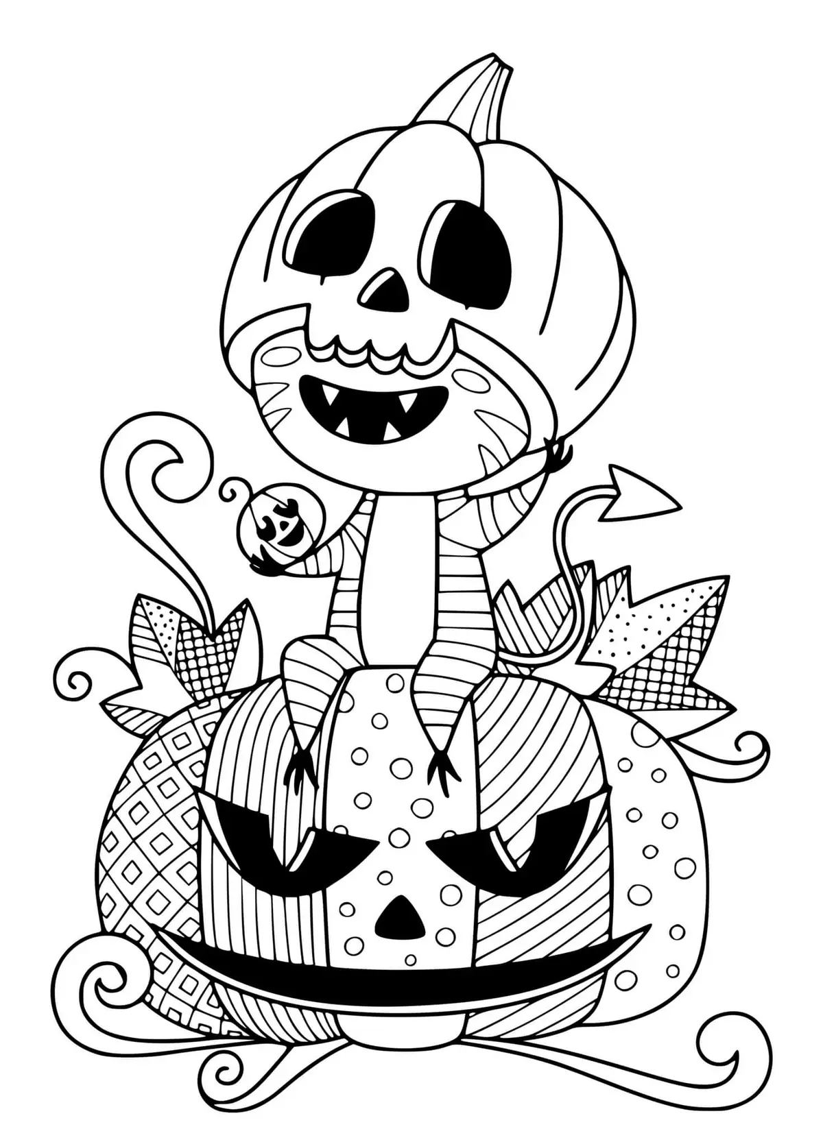 Dibujo de Un Monstruo Sobre una Calabaza de Halloween para colorear