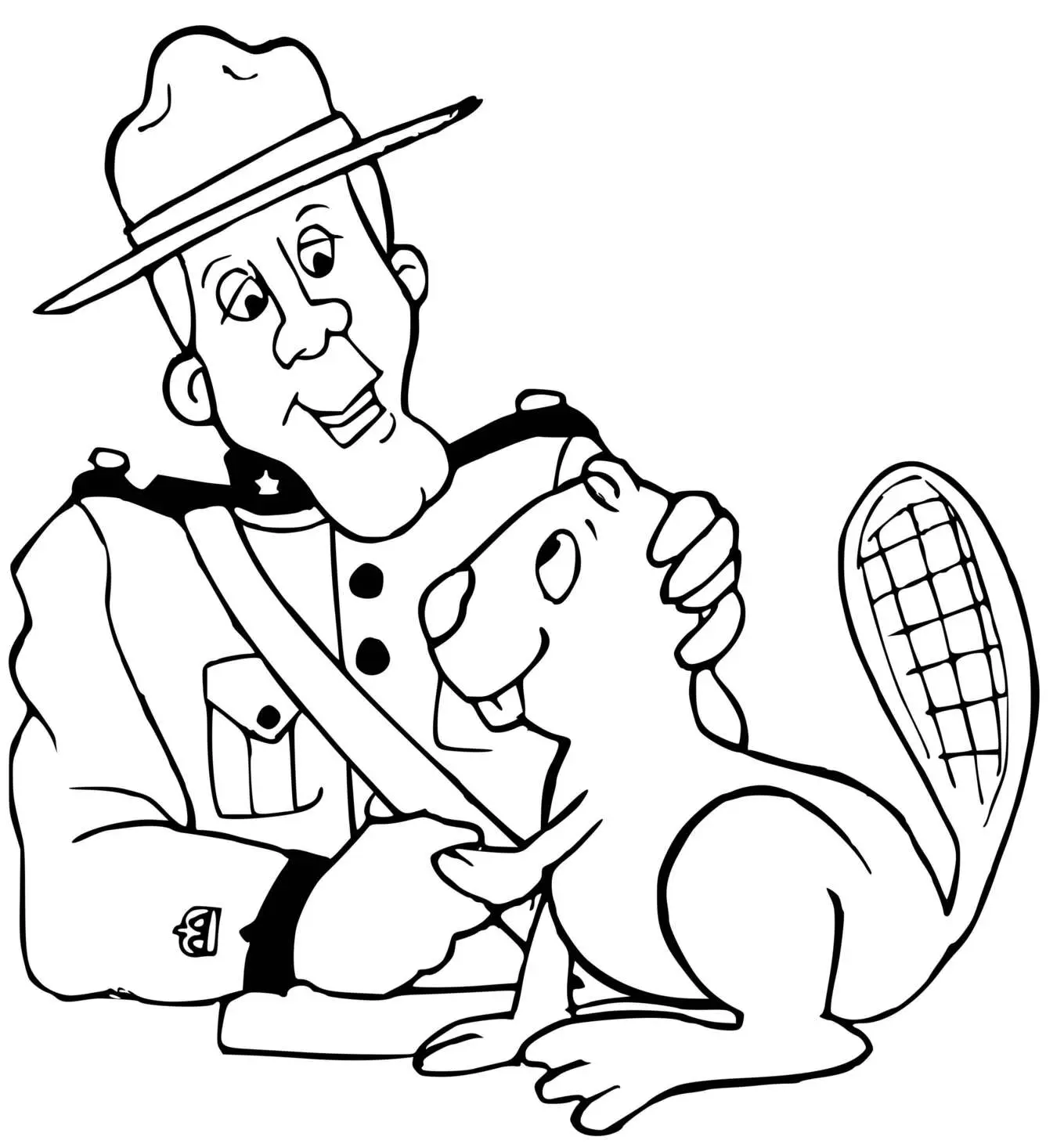 Coloriage Un Officier Canadien Avec Un Castor - Police à imprimer