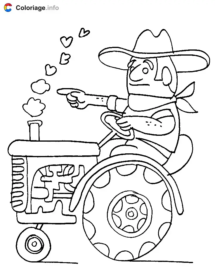 Coloriage Un paysan conduit son tracteur - Animaux de la ferme à imprimer